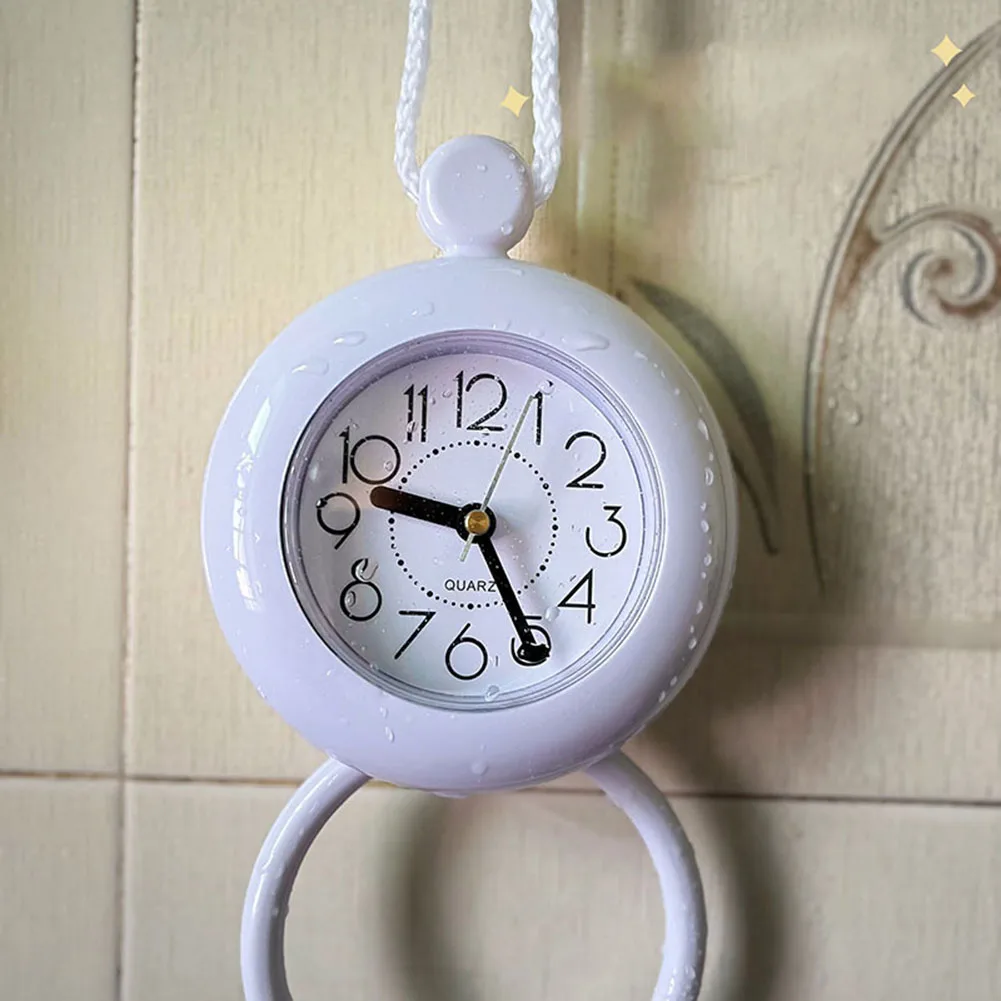1Pcs Desktop Clock Waterproof Bathroom Clock 115mm AA Battery Powered School Children Hanging Watch White With Lanyard