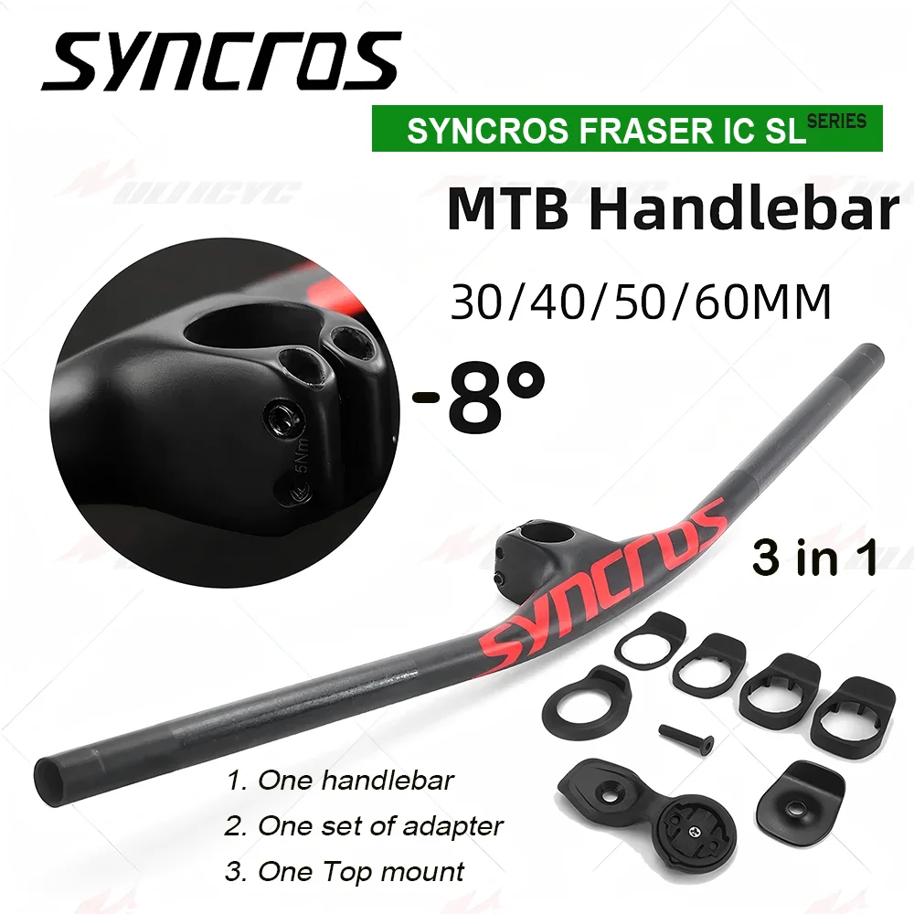 SYNCROS MTB FRASER IC SL 28.6mm -8 Degree Integrated Handlebar for Mountain Bike Full Cabon Fiber with Mount Bicycle FITTINGS