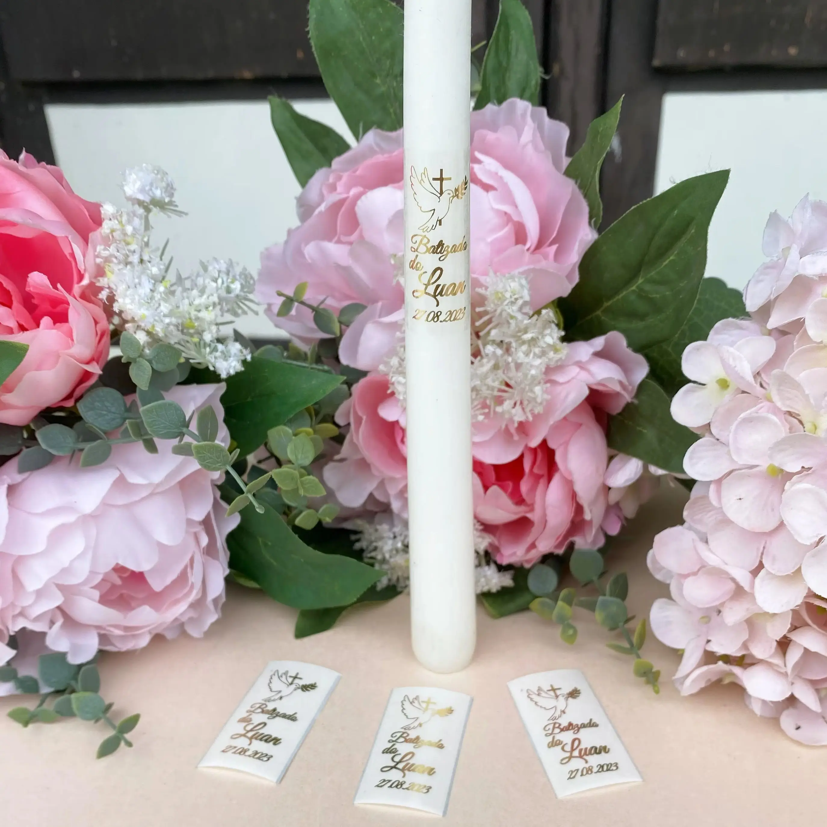 Personalised Candle Label - 10 personalisasi stiker lilin lancip pembaptisan