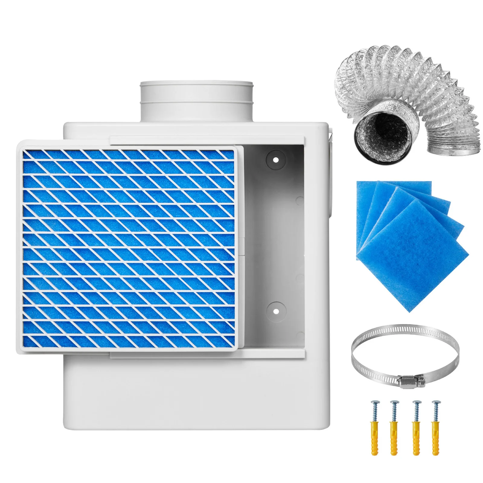 for*-SucceBuy 3-in-1 Indoor Dryer Vent Kit Premium ABS Fits 4 in Exhaust Port Smart Overheating Hood with 4 Replacement Pads