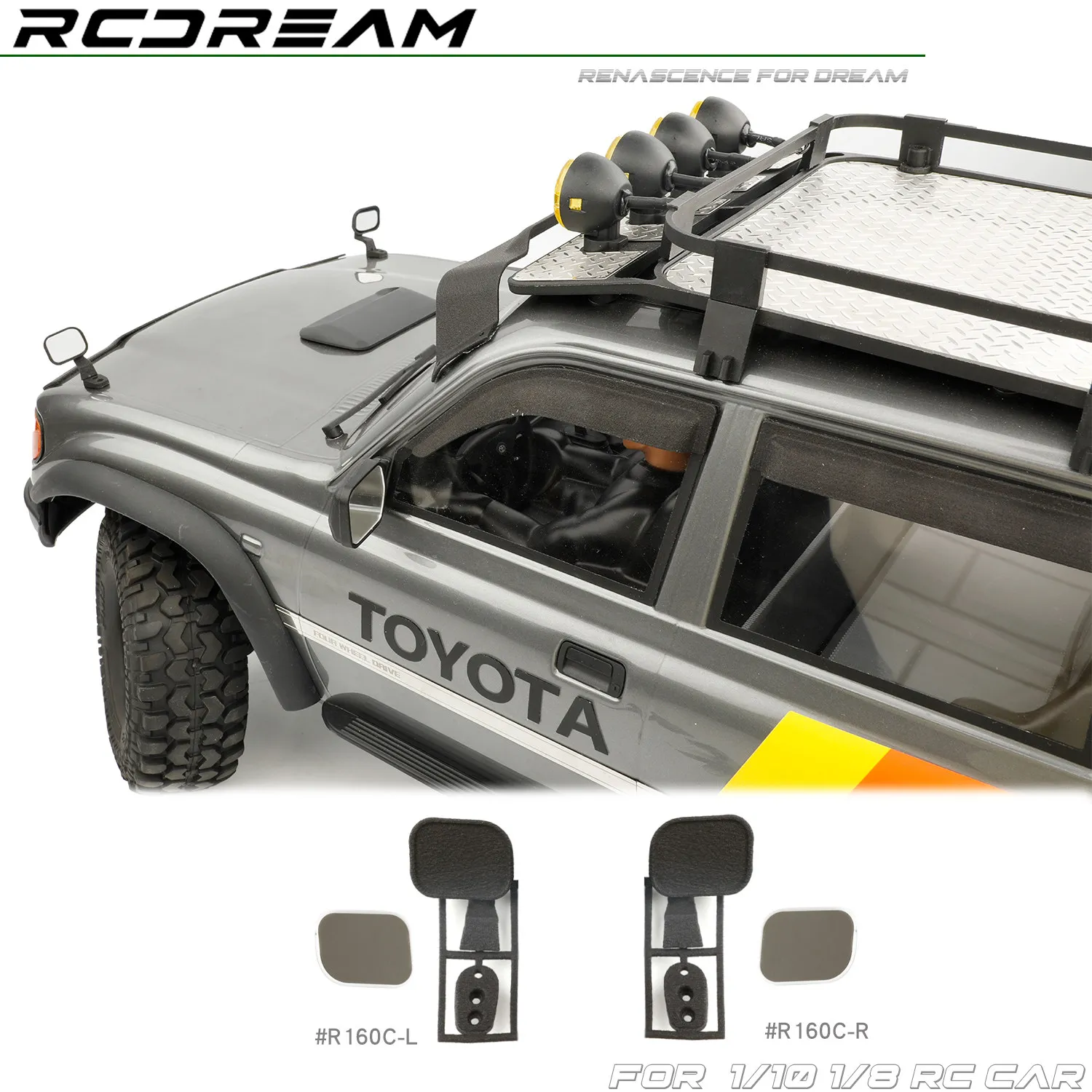 RC Car Front Mirror Sand Plate Mirror Machine Cover Hood View Rear Mirror for 1/10 RC Crawler FCX10 LC80 LC79
