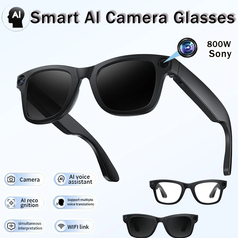 

2025 New AI Smart Camera Glasses Bluetooth Call Video Recorder Wi-Fi transmission Music Outdoor Anti Blue Light Smart Glasses