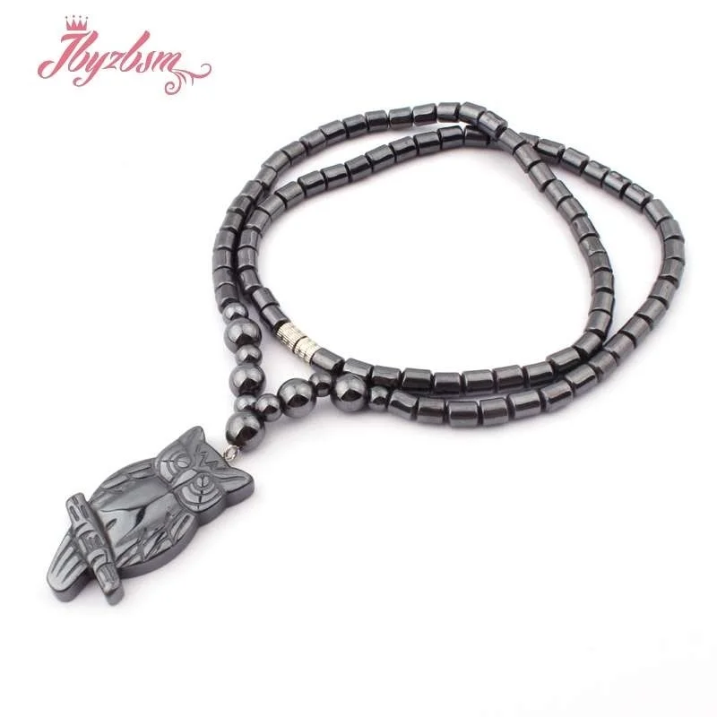 4x5mm Column Black Hematite Promote Blood Circulation Energy Healing Stone Heart Cross Pendant Necklace Jewelry Magnet Clasp 17\