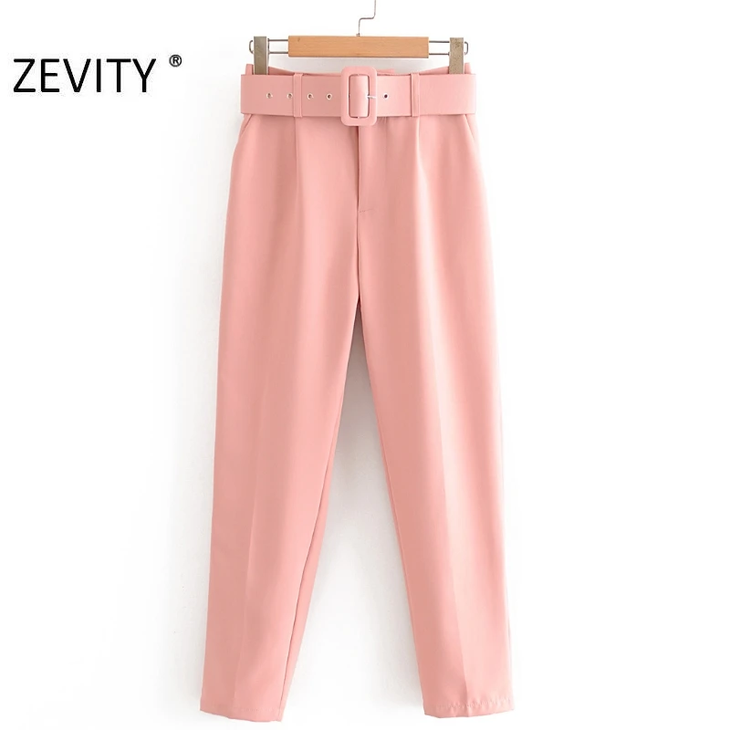 Hot Sale New Women candy color pants red pink color chic sashes business Trousers female fake zipper pantalones mujer pants P953