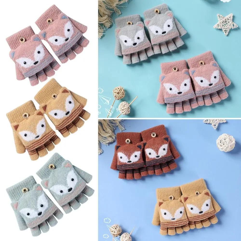 Exposed Finger Autumn Winter Cute Children Mittens Warm Gloves Flip Fingerless Gloves Knitted Gloves