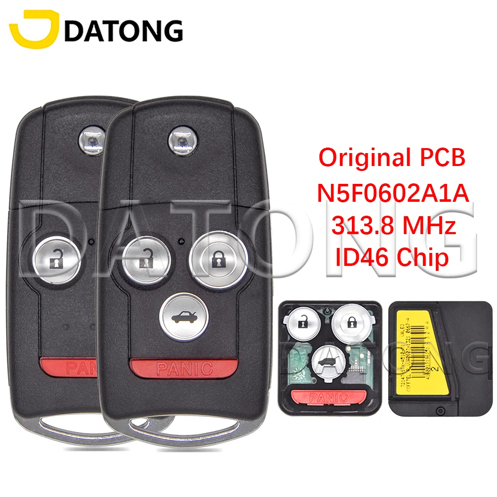 Datong World ID46 Chip 313.8MHz N5F0602A1A OEM Inner Parts Flip Key Car Remote Control Key For Honda Acura MDX RDX 2007-2012