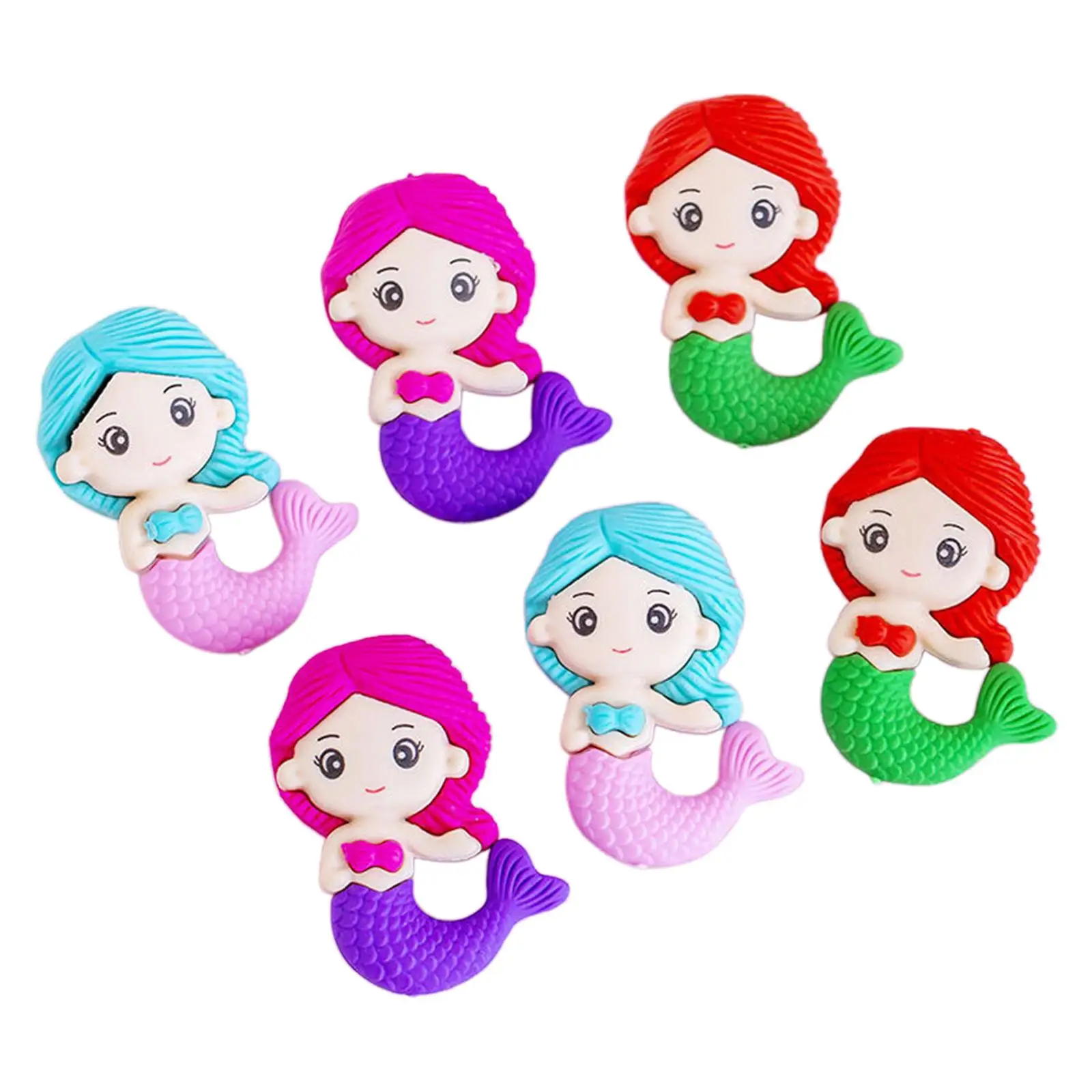 

6 Pieces Mermaid Erasers Cartoon Stationery Easter Egg Fillers Back to School Supplies Classroom Rewards for Girls Kids Students