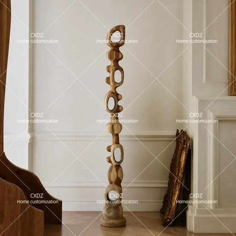 Creative Floor Ornament Wabi Sand Wind Art Solid Wood Sculpture Model House Decor Geometric Art Piece for Home Interior