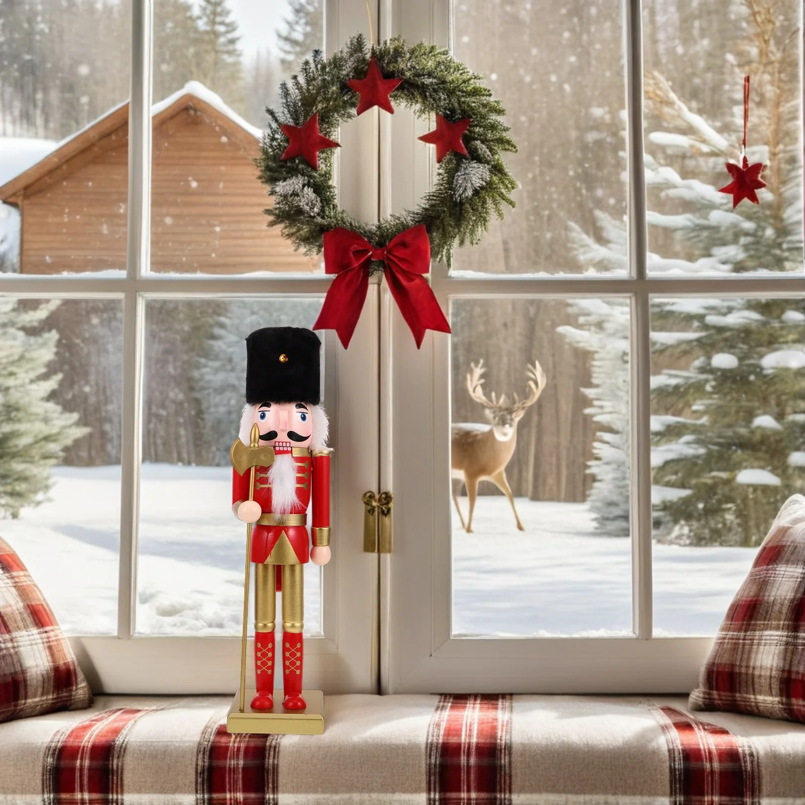

German Style Wooden Nutcracker 15 Inch - Intricate Craftsmanship Christmas Decoration for Tabletop Mantel Or Window Display