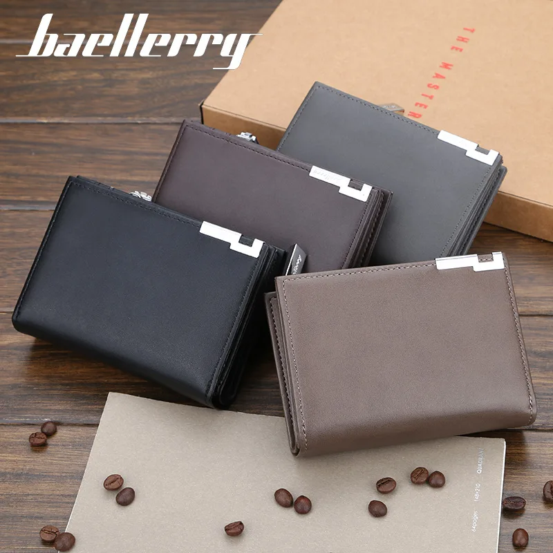 Baellerry Men's Short Wallet Card Clips Zipper Slim Blocking Multi-Card Slots PU Leather Large Capacity Wallets for Men