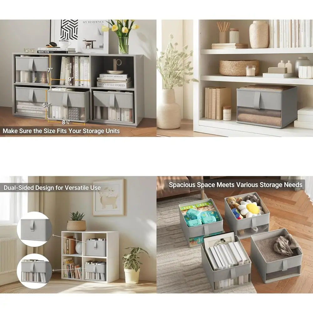 

Gray Fabric Storage Bins with Clear View, 3-Piece Set, 11.5x8.75x6.5in for Organizing Clothes, Towels, Toys, Books