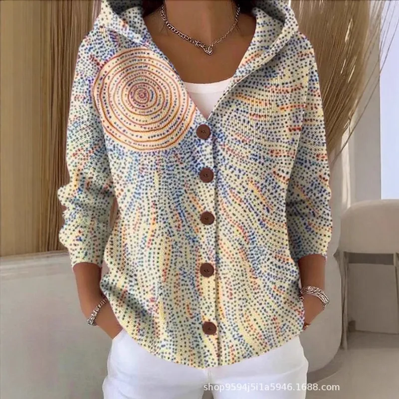 

Женский вязаный кардиган с капюшоном, однотонное повседневное пальто на пуговицах, осенне-зимняя модная верхняя одежда больших размеров до 5XL, повседневная верхняя одежда