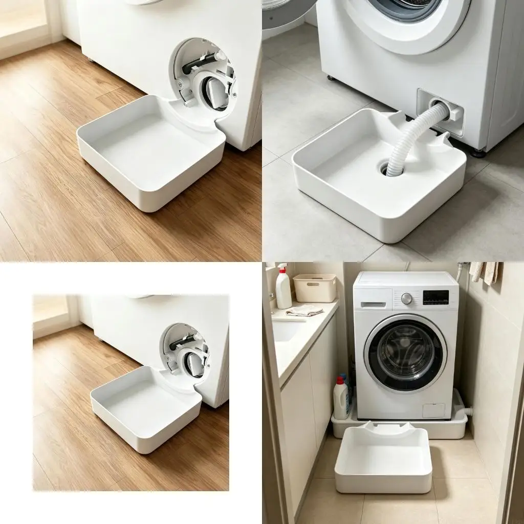 F92F Front Load Washer Drain Tray Shallow Water Collection Pan with Plastic Tray Body, Drain Guide, and Fastening Nut for