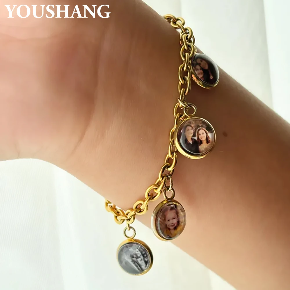 Персонализированный фотобраслет из нержавеющей стали, подвеска с семейным портретом, идеальный подарок матери, рождественские украшения, подарок