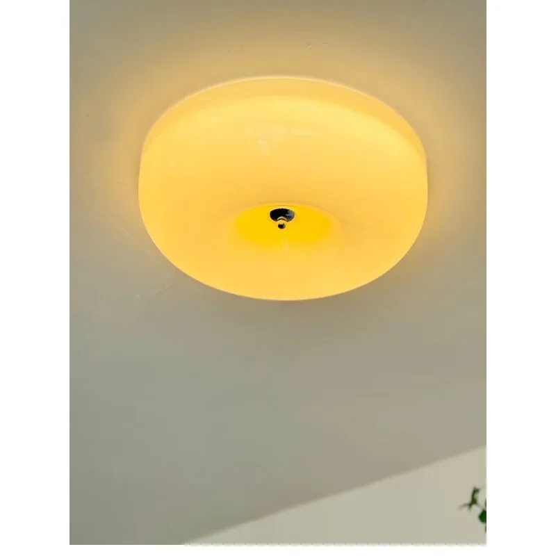 

Retro bedroom round glass ceiling lamp cream wind restaurant medieval entrance children's room eye protection lamp