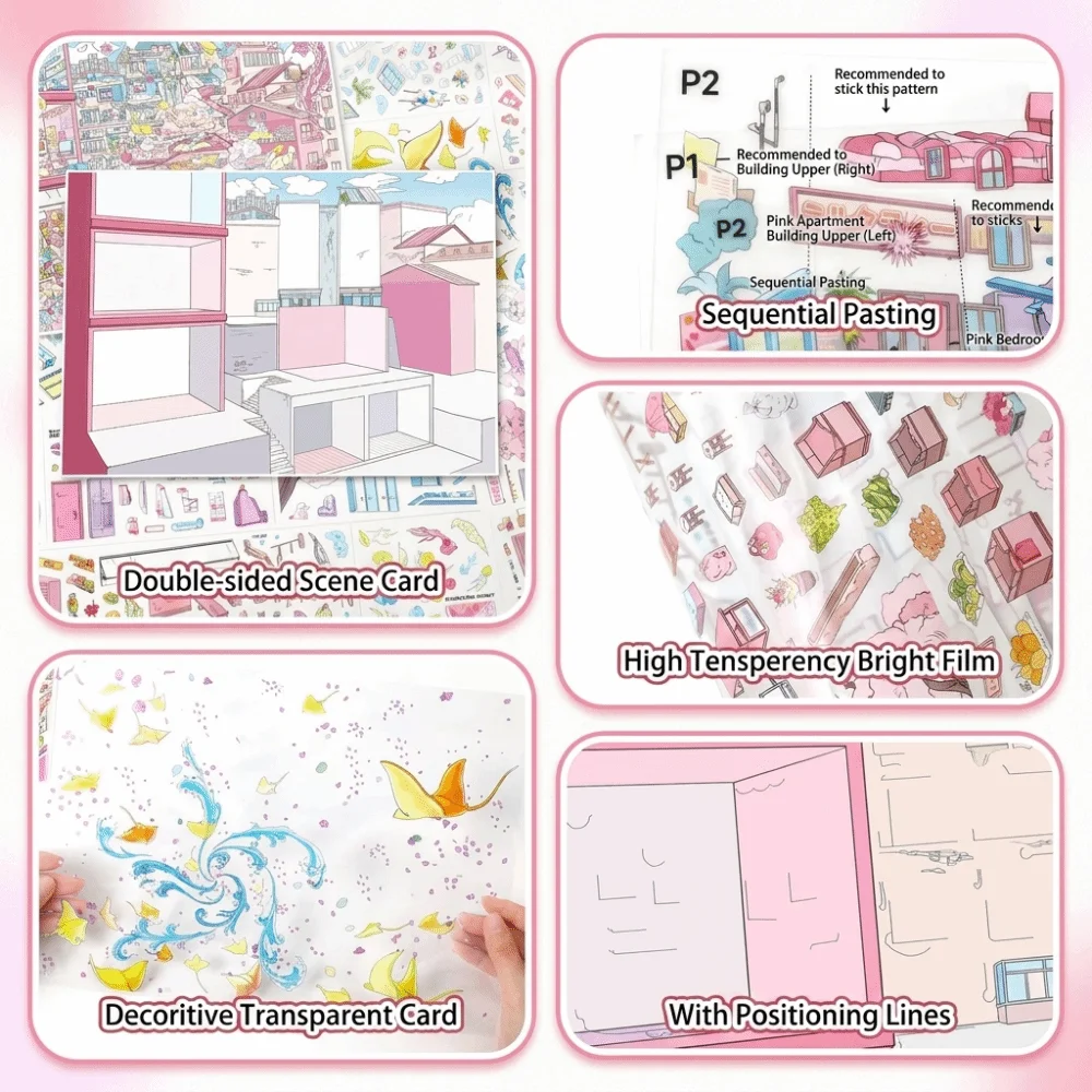 3D Miniature Landscapes Stickers Collection 2 Themes PET DIY Cabin Scene Sticker DIY Crafts Removable Miniature Scene Collage