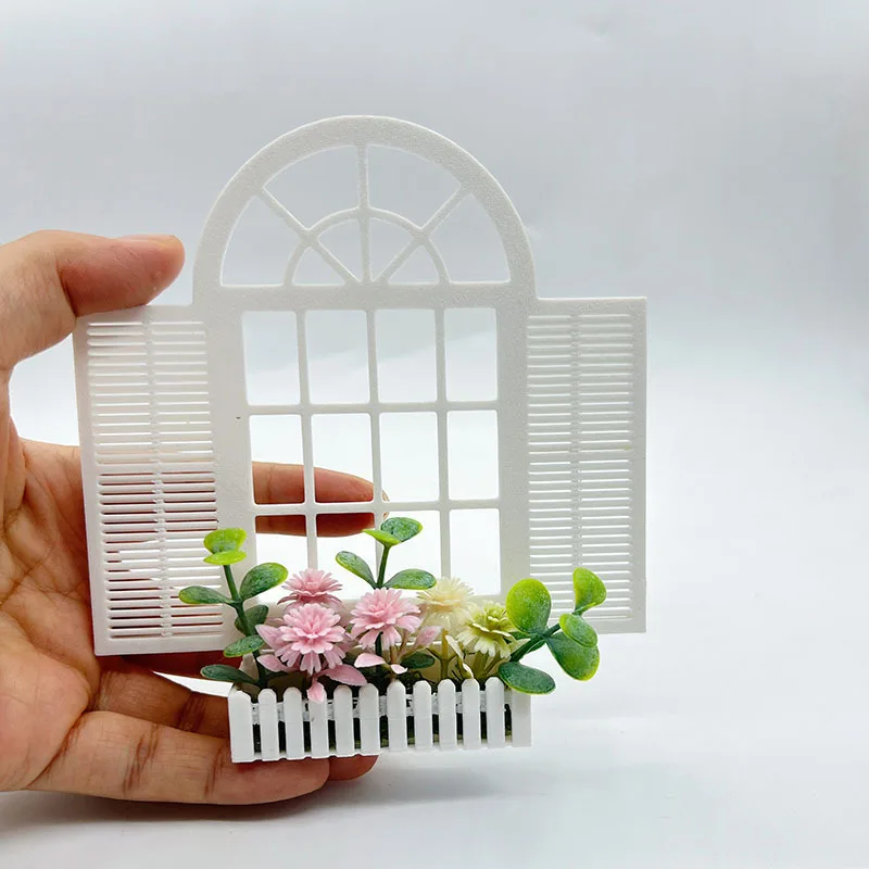 Mini Flower Pot European Shutter Flower Pot Model Artificial Flowers Miniature Sand Table DIY Scene Decoration Desktop Ornament
