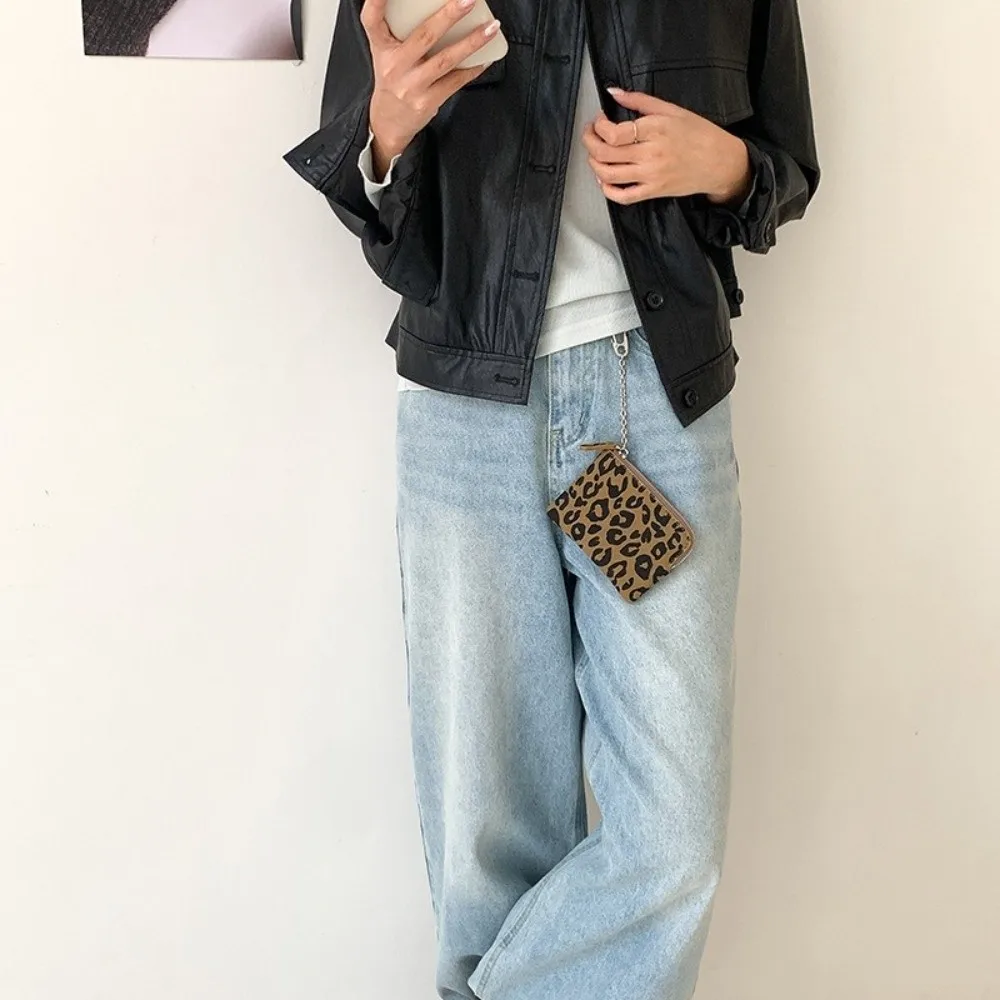 جديد ليوبارد طباعة الجلد المدبوغ محفظة نسائية للعملات المعدنية سستة خفيفة السفر سلسلة المحفظة المحمولة أحمر الشفاه حقيبة مفاتيح حقيبة التخزين الصغيرة