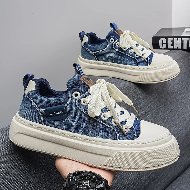Denim Fashion Men's Board Shoes Breathable Walking Sneakers Anti Slip Man Casual Shoes Lightweight Canvas Shoes Sport Footwear
