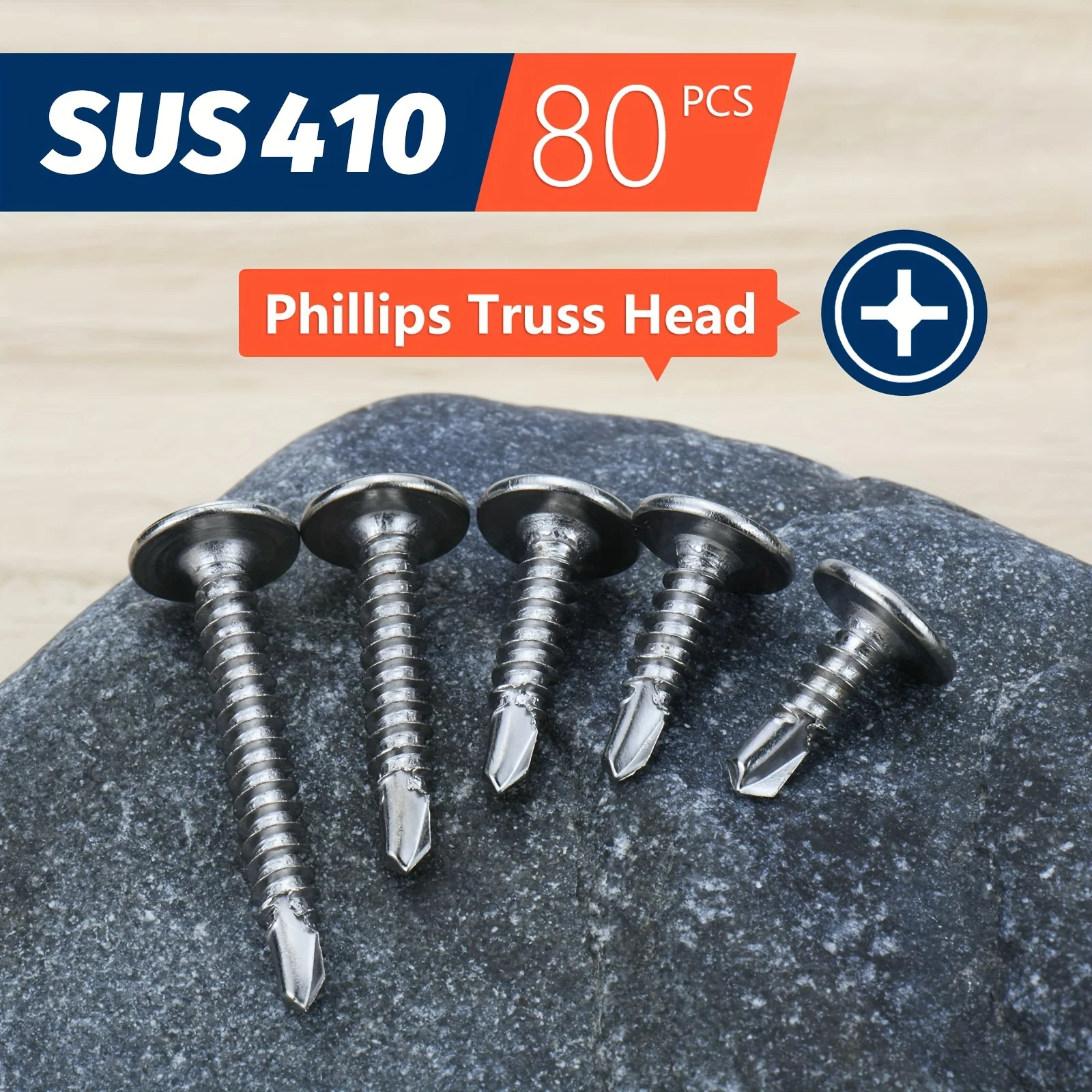 80pcs Modified Truss Head Sheet Metal Screws Assortment Kit Stainless Steel Self Tapping Drilling Screws for Metal Plastic Wood