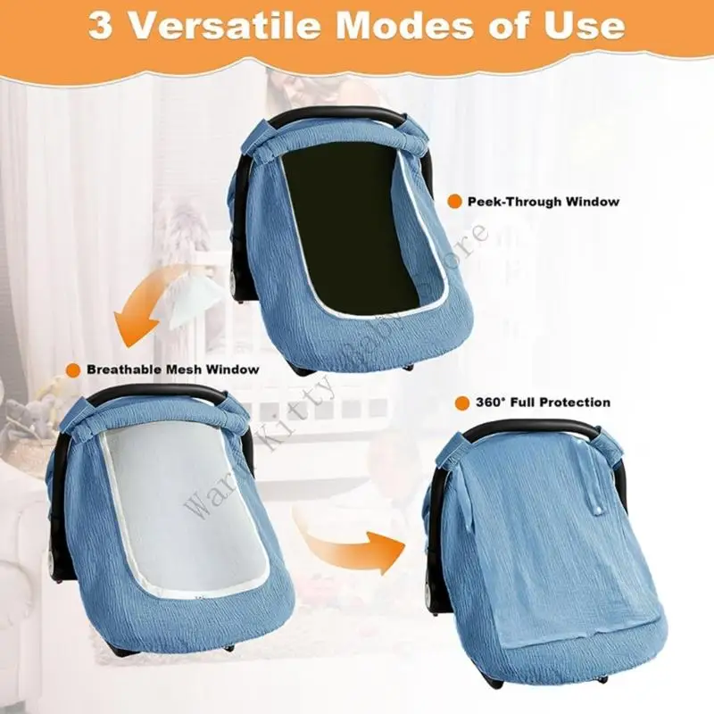 2 in 1 Cotton Muslin Baby Safety Car Canopy Cover Breathable Summer Baby Stroller Net Carrying Basket Sunshade