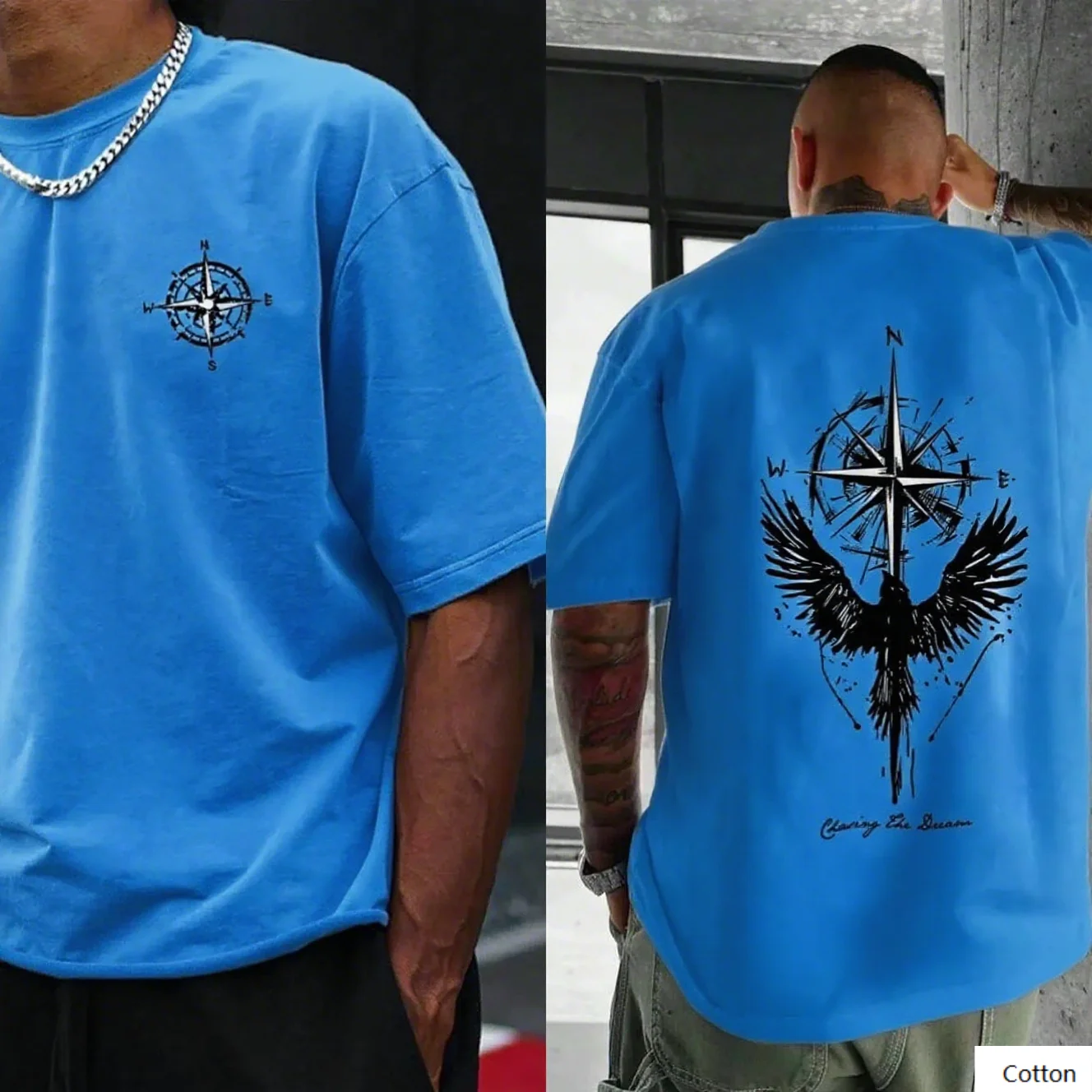 تي شيرت من القطن الخالص يتميز بوصلة ورسومات الطيور بشكل رائع لتعبير شغفك أثناء السفر وروح الاستكشاف #6