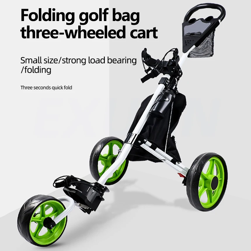 Golf Supplies Trolley Tricycle With Umbrella Rack Scorecard Foldable Ball Bag Pull Cart Golf Trolley