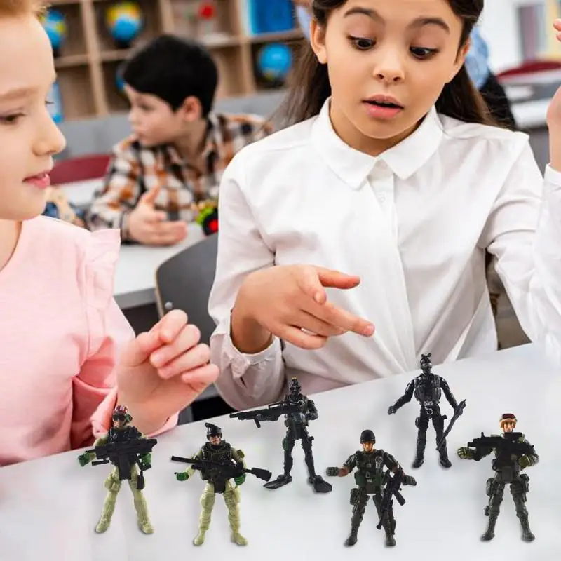ทหารFigurines 6 ชิ้นสะสมทหารรุ่นอุปกรณ์เสริมปลอดภัยMini Action Figureเล่นชุดการศึกษาของเล่นเด็ก