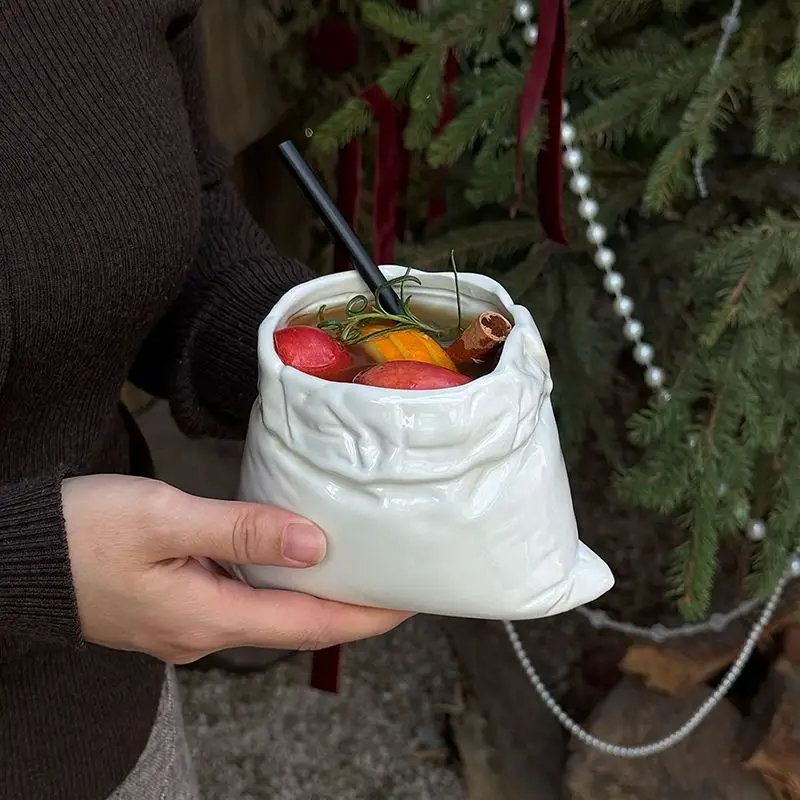 Nordic White Cloth Bag Coffee Cup Creative Ceramic Mug Concentrated Latte Cup Beverage Cup Milk Cups Juice Cups Household Crafts