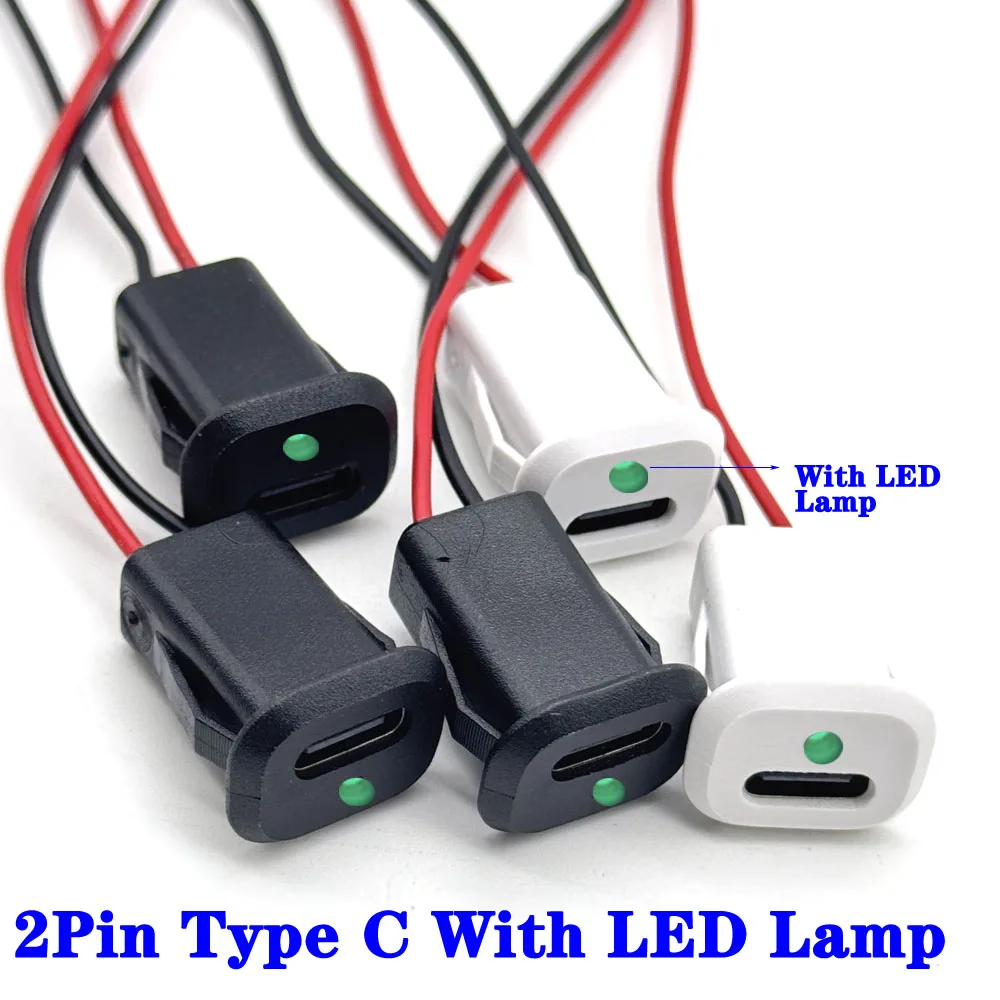 

1PCS 2P USB Type C Connector LED Lamp With IC 20V Direct Crimp locking plate Female Waterproof High Current Fast Charging Jack