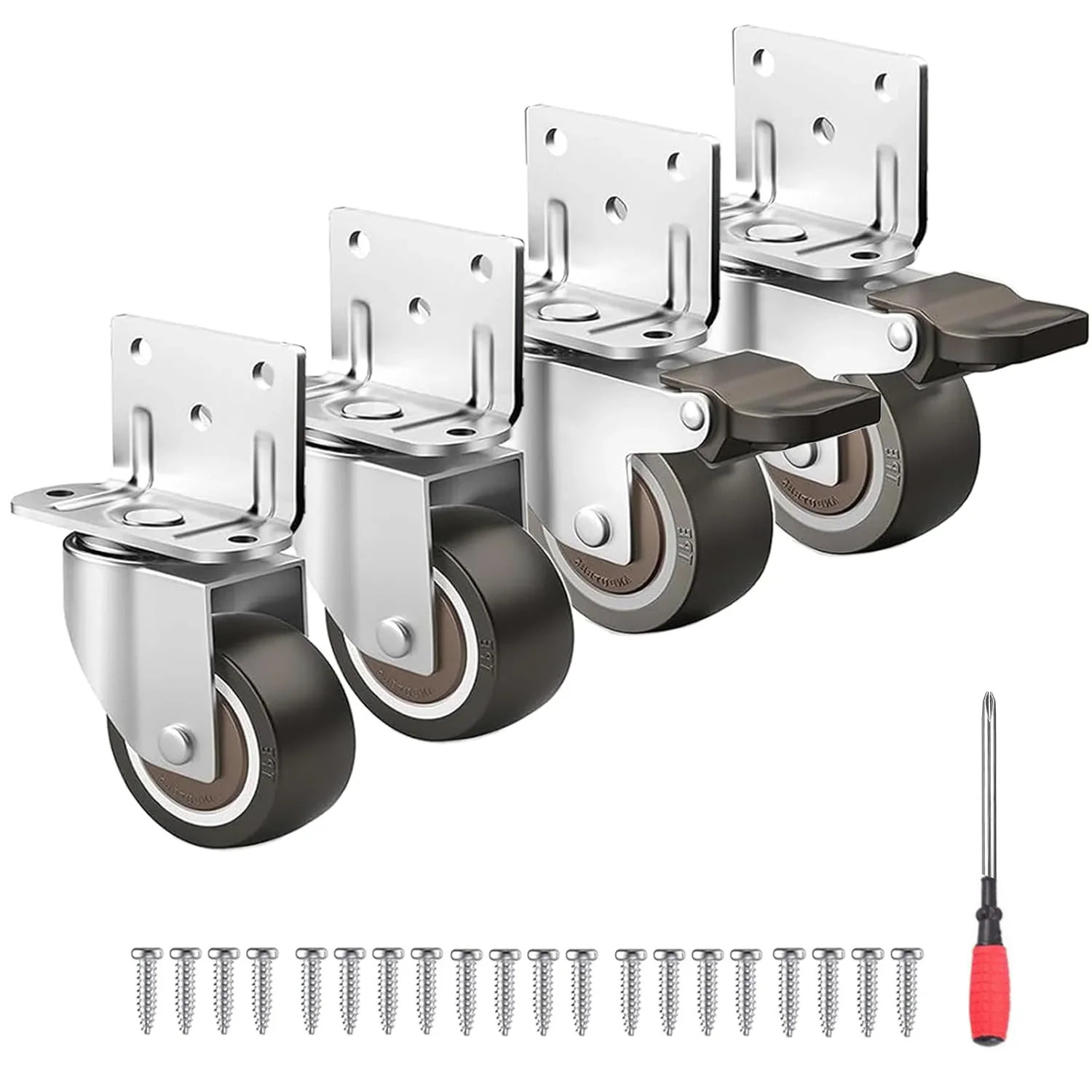 2 Inch L-Shaped Plate Caster Wheels, Heavy Duty Swivel Side Mount Casters ,Silent Small Rubber Rolling Wheels for Furniture