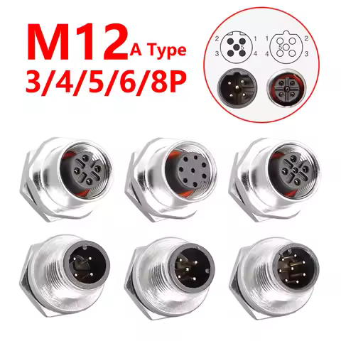M12 Flange Mounting Waterproof Sensor Connectors Screw Threaded Coupling 4 5 6 8 12Pin A Type Male&amp;Female Sensor socket