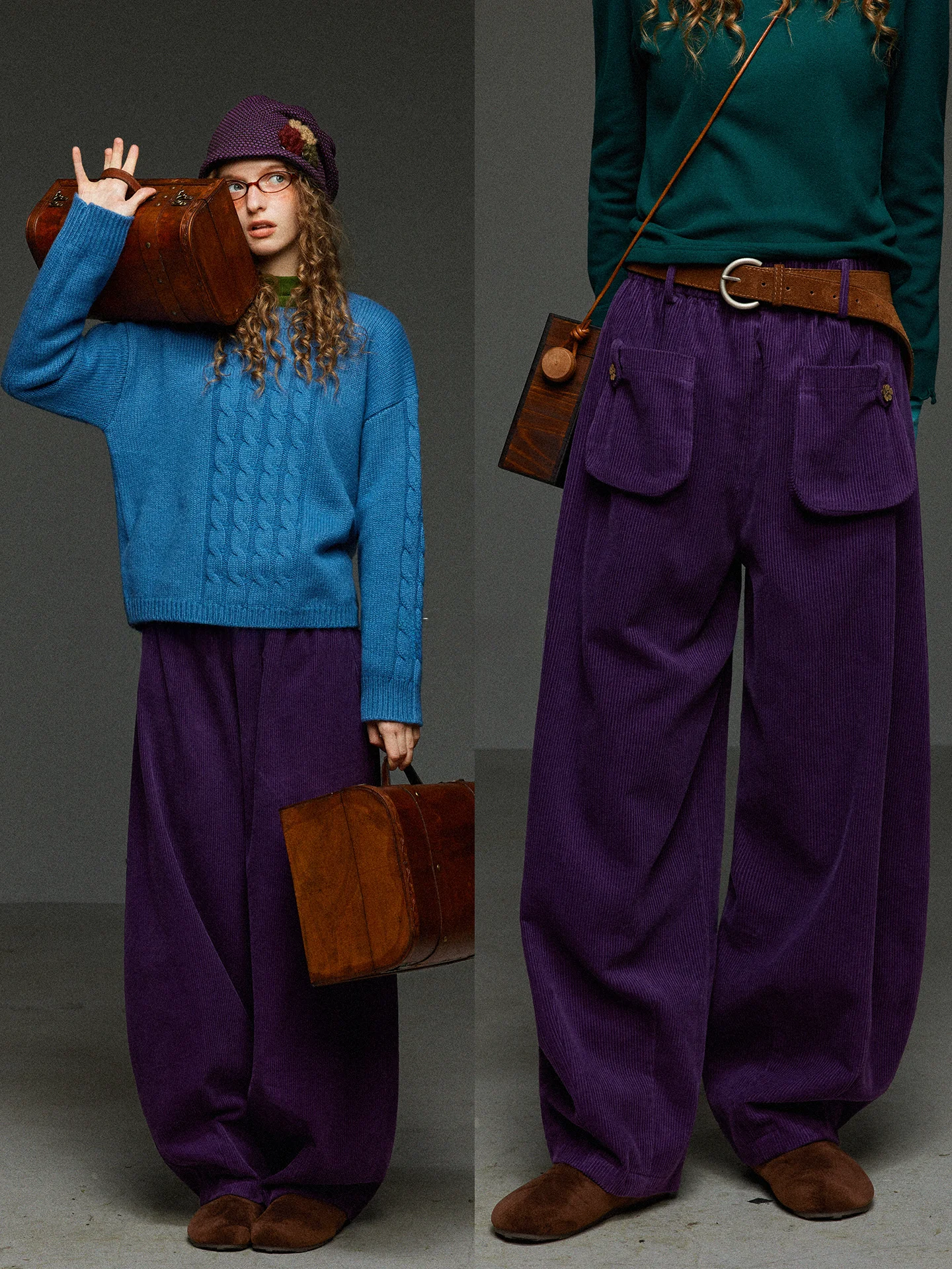 

Retro Elastic Waist ket Corduroy Loose Straight Leg Wide Leg Pants Women's Autumn Winter Casual Trousers Slimming Effect