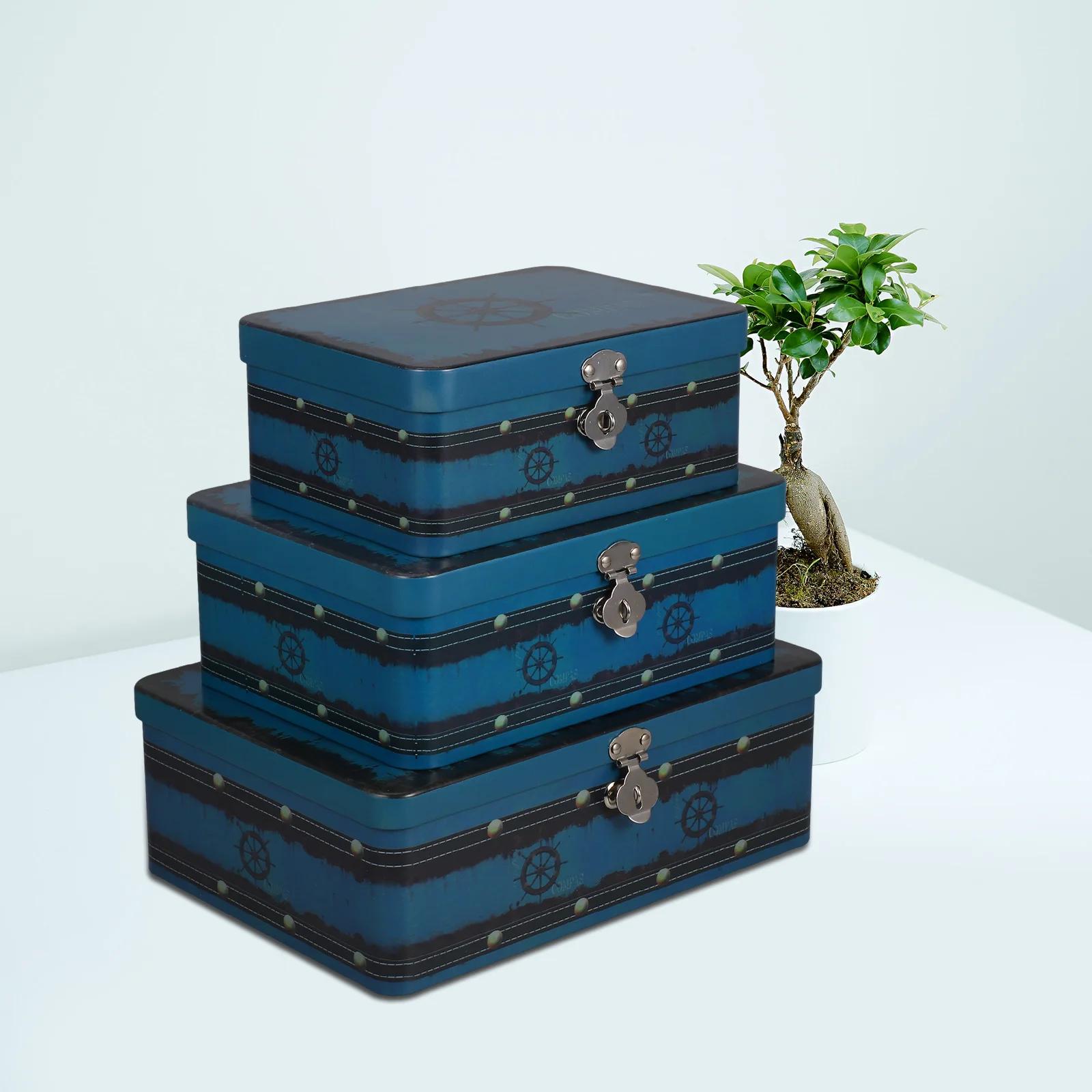 

3pcs Tinplate Storage Box Set Sturdy Jewelry Organizer Container With Lock For Desktop Home Use Storage Case