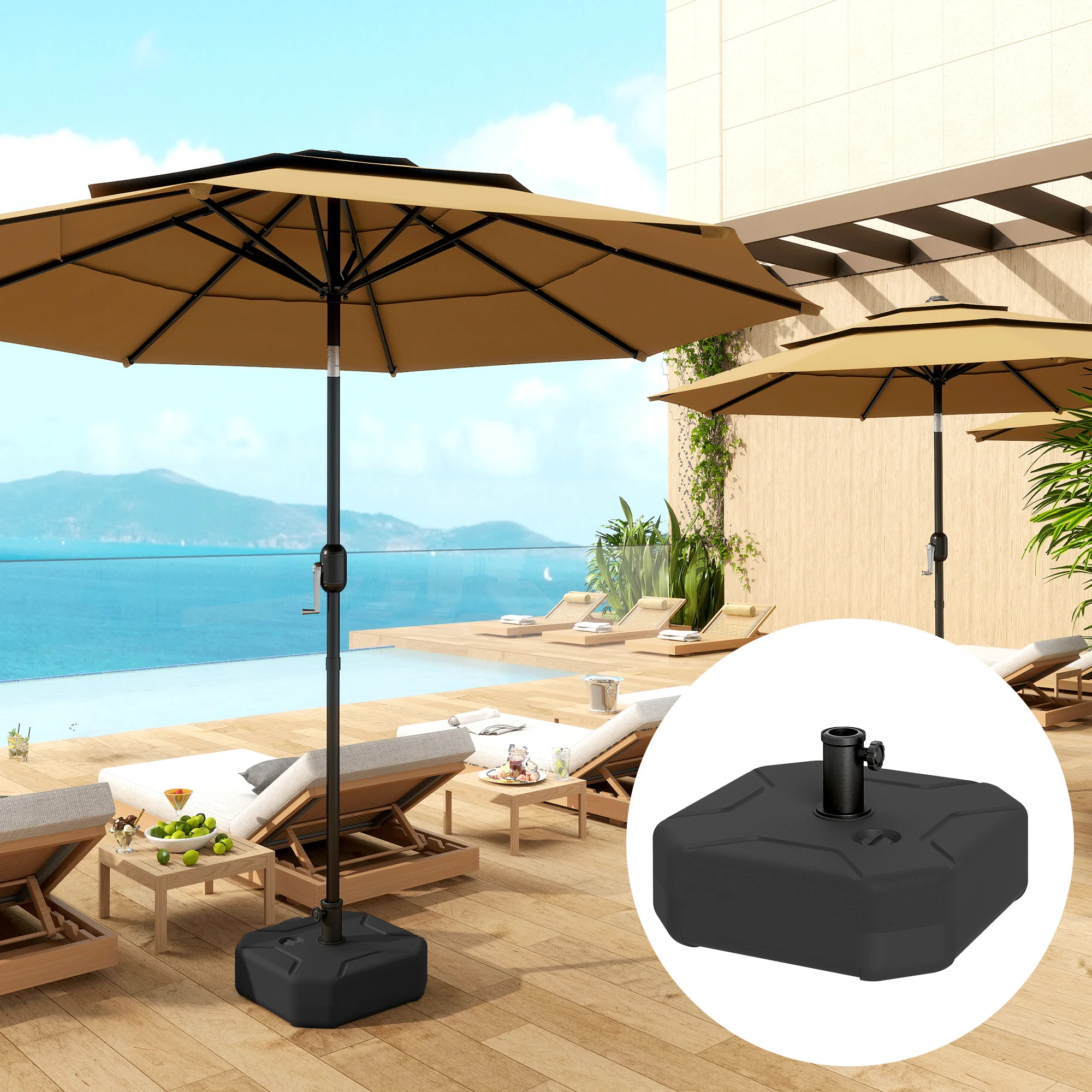 Square Umbrella Base, Heavy Duty Fillable 55 lbs Sand/44 lbs Water, Outdoor Stand for Patio Garden Pool, Black