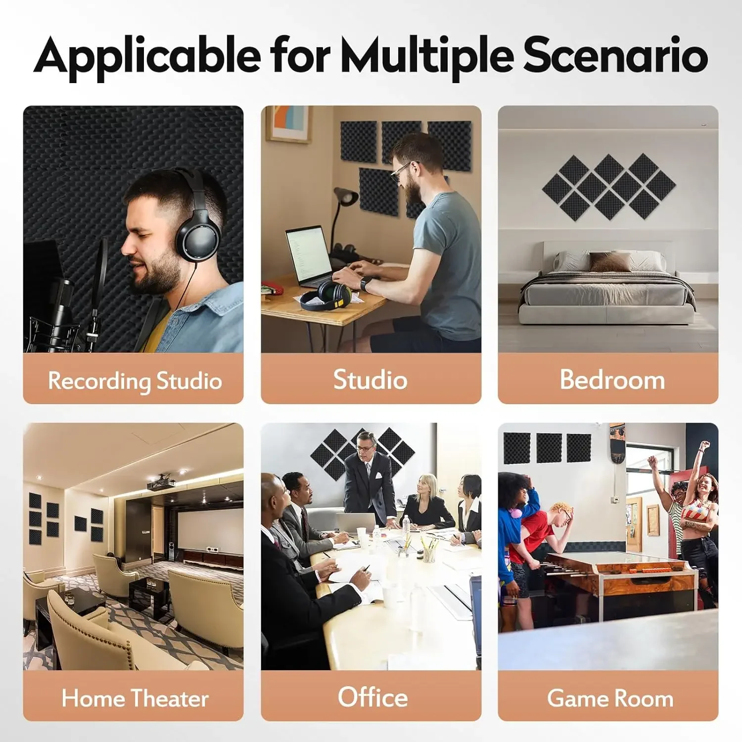 12-48PCS Self Adhesive Acoustic Panels Soundproof Wall Foam Tiles Noise Reducing for Home Studio Bedroom Sound Deadening
