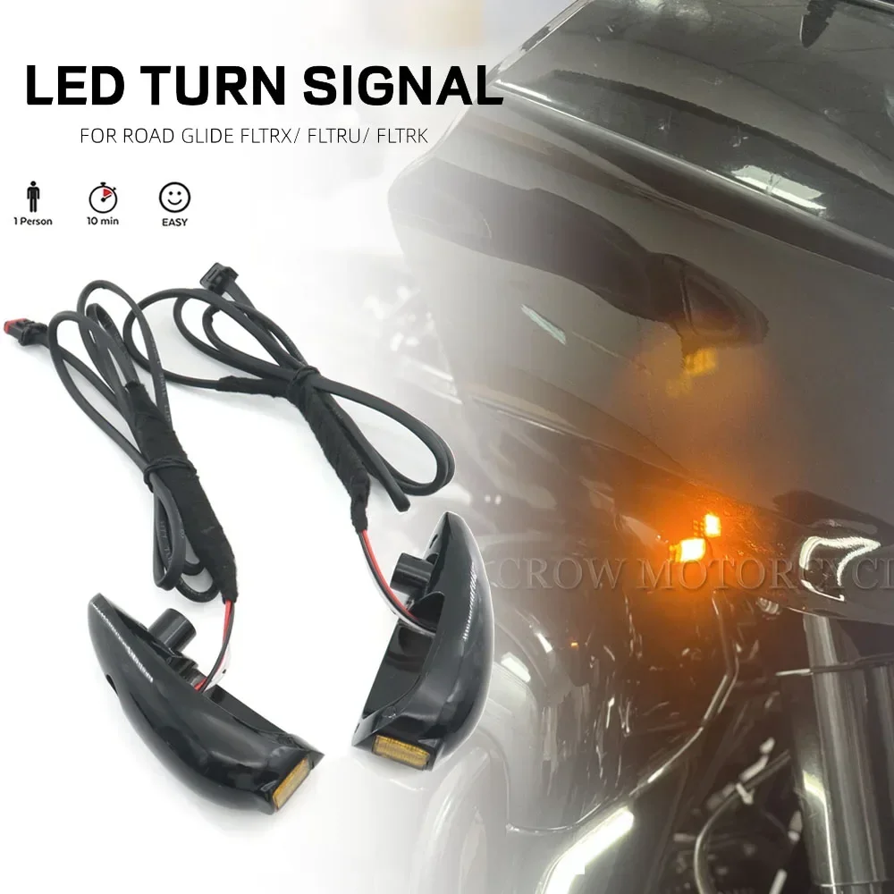 2023 NEW Motorcycle Accessories Gloss Black LED Front Turn Signals Chrome For 2015-2023 Harley Road Glide FLTRX/ FLTRU/ FLTRK