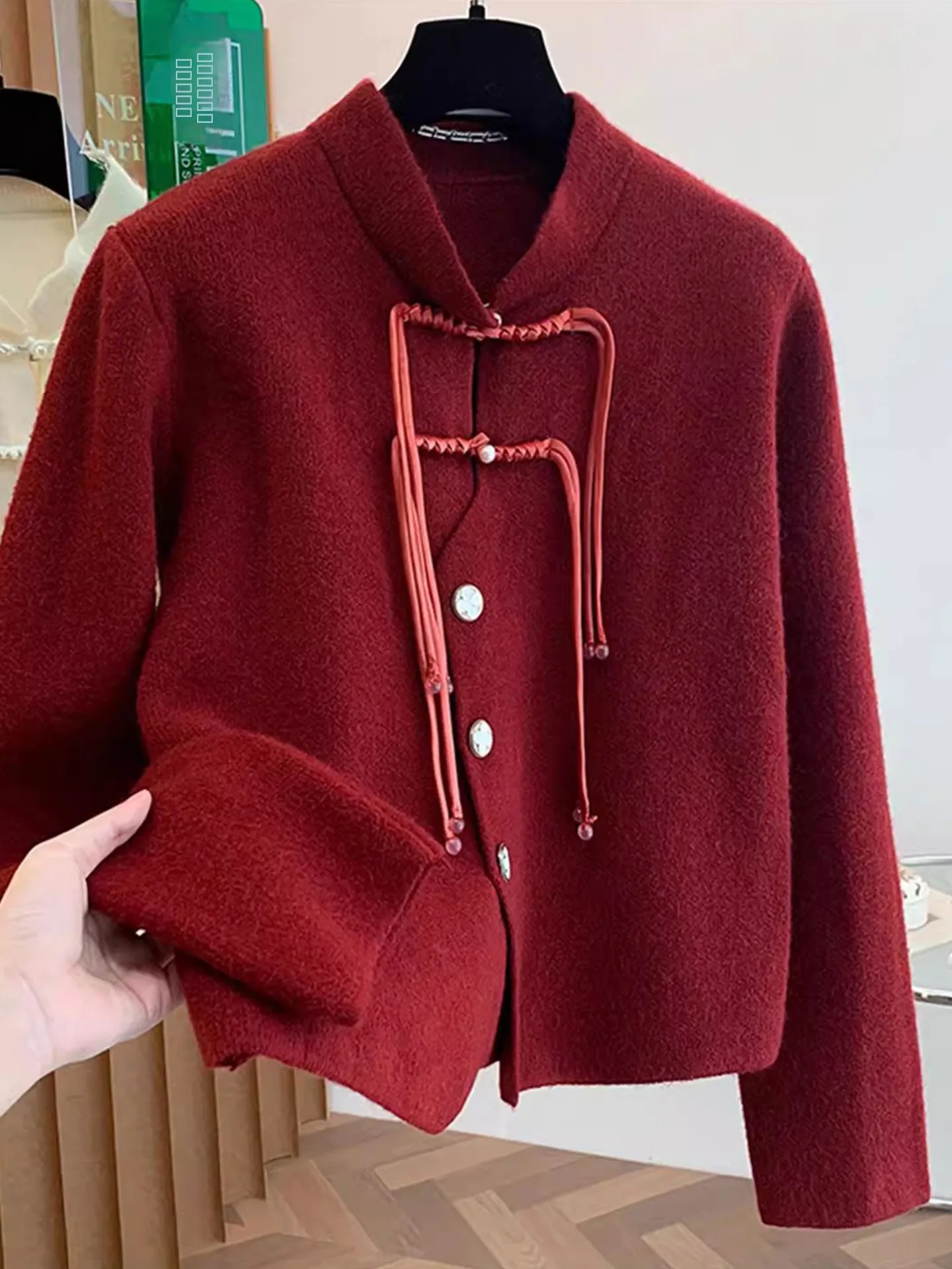 

Red Long Sve Sweater Jaet with Button Design Autumn Winter plus Size Women's Casual Comfortable Outerwear Korean Sle