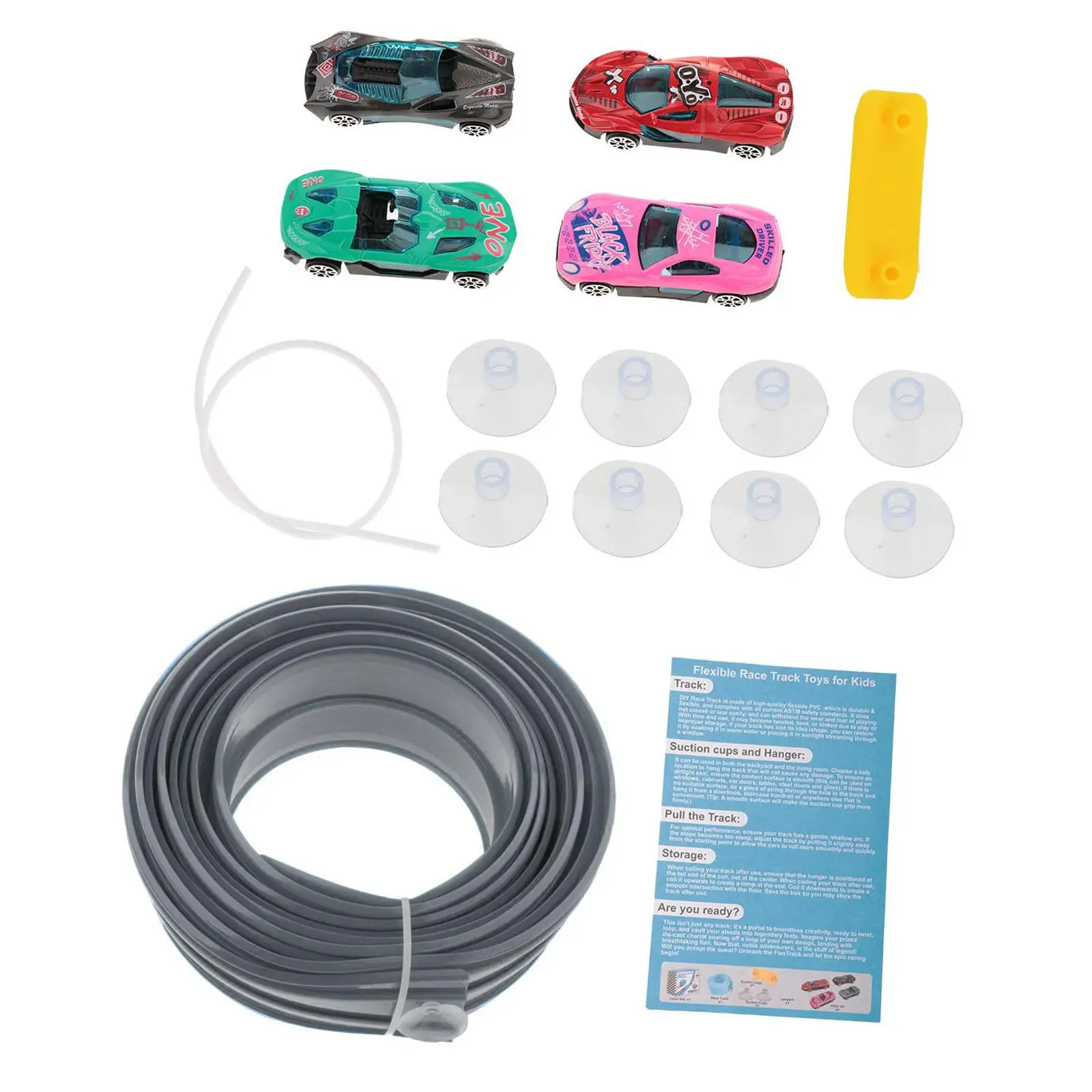 Race Track Car Toy 4 Diecast Miniature Cars Flexible Ramp Track Easy Storage DIY Racing Set for Children
