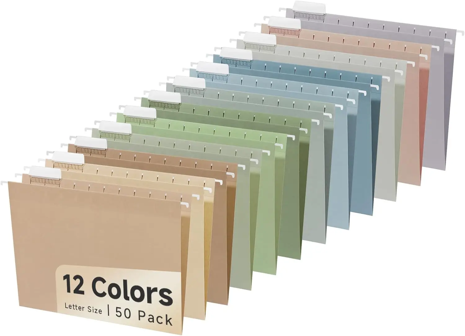 

50pcs Decorative Hanging File Folders, Letter Size with Adjustable Tabs, Durable 12 Color Assorted, Cute Pastel Pink