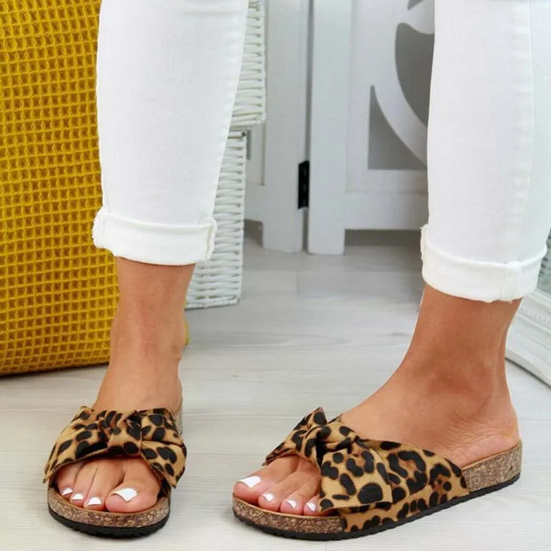 

Women's Sandals 2022 Summer Platform Retro Sandals Woman Fashion Bow Leopard Beach Slippers Women Plus Size