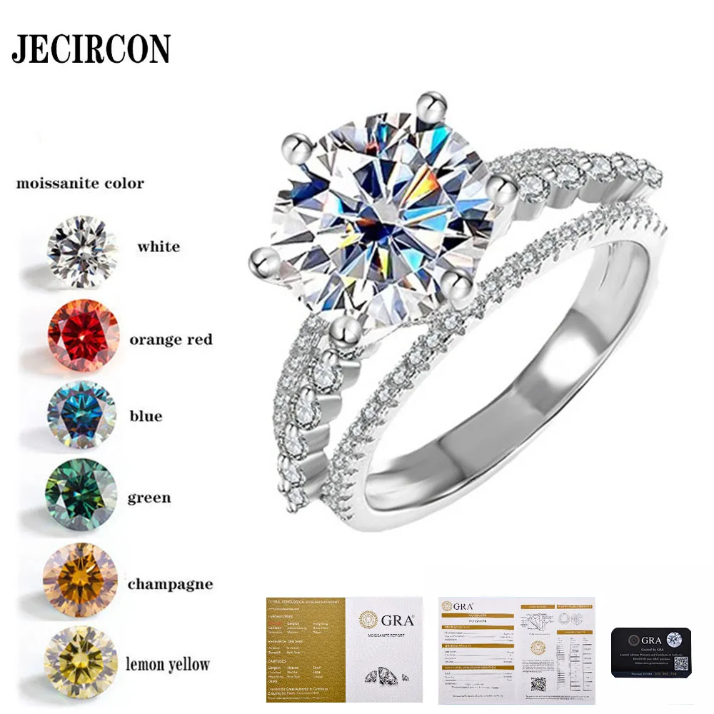 

JECIRCON S925 Sterling Silver 5ct Moissanite Diamond Ring for Women Fashion Three Life Lucky 6 Claw Wedding Band Fine Jewelry