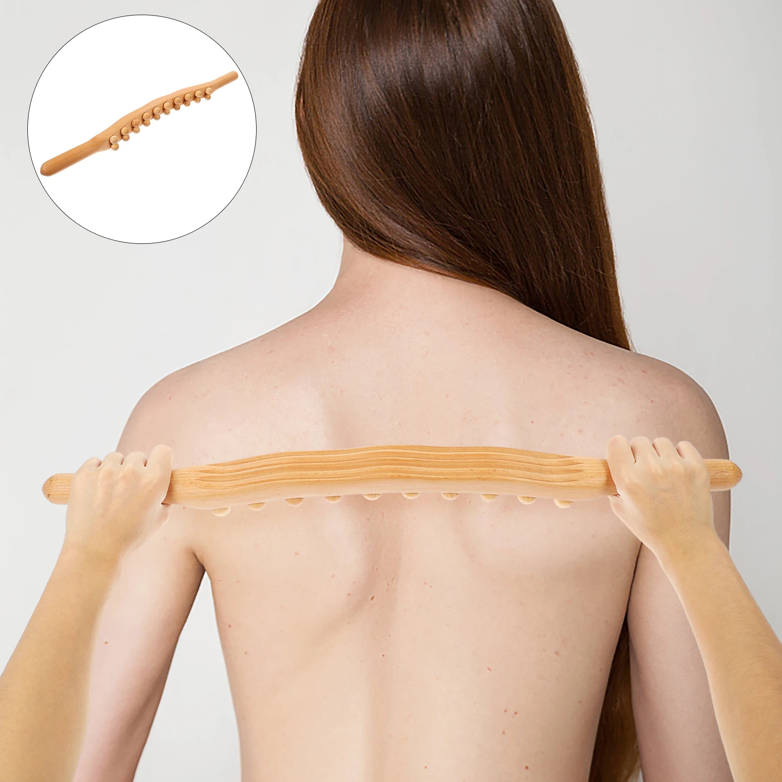 

20 Bead Round Rolling Stick Wood Massage Tool for Back Shoulder Neck Legs Whole Body Gua Fitness Relaxation Non Slip Handle