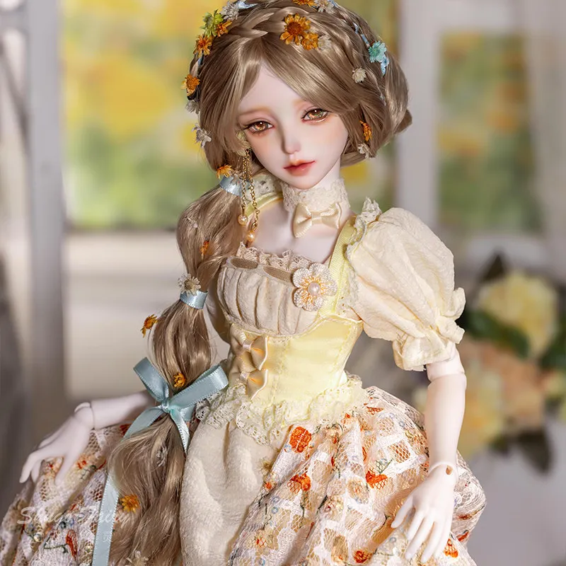 Genuine Muhe 1/4 BJD Girl Doll, French Countryside Flower Field Healing Style Full Set with Outfit Wig Shoes