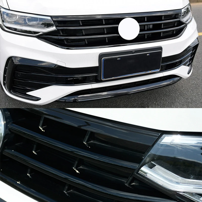 

For Volkswagen Tiguan 2022 2023 ABS Glossy black Front Grille Sports Black Body Kit Center Grill molding Cover Strip Trim 6PCS