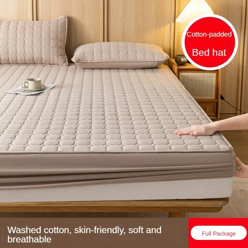 Solid Color Skin Friendly Wash Cotton Clip Breathable Anti Slip Thick and Dustproof Bed Cover Simmons Protective Cover