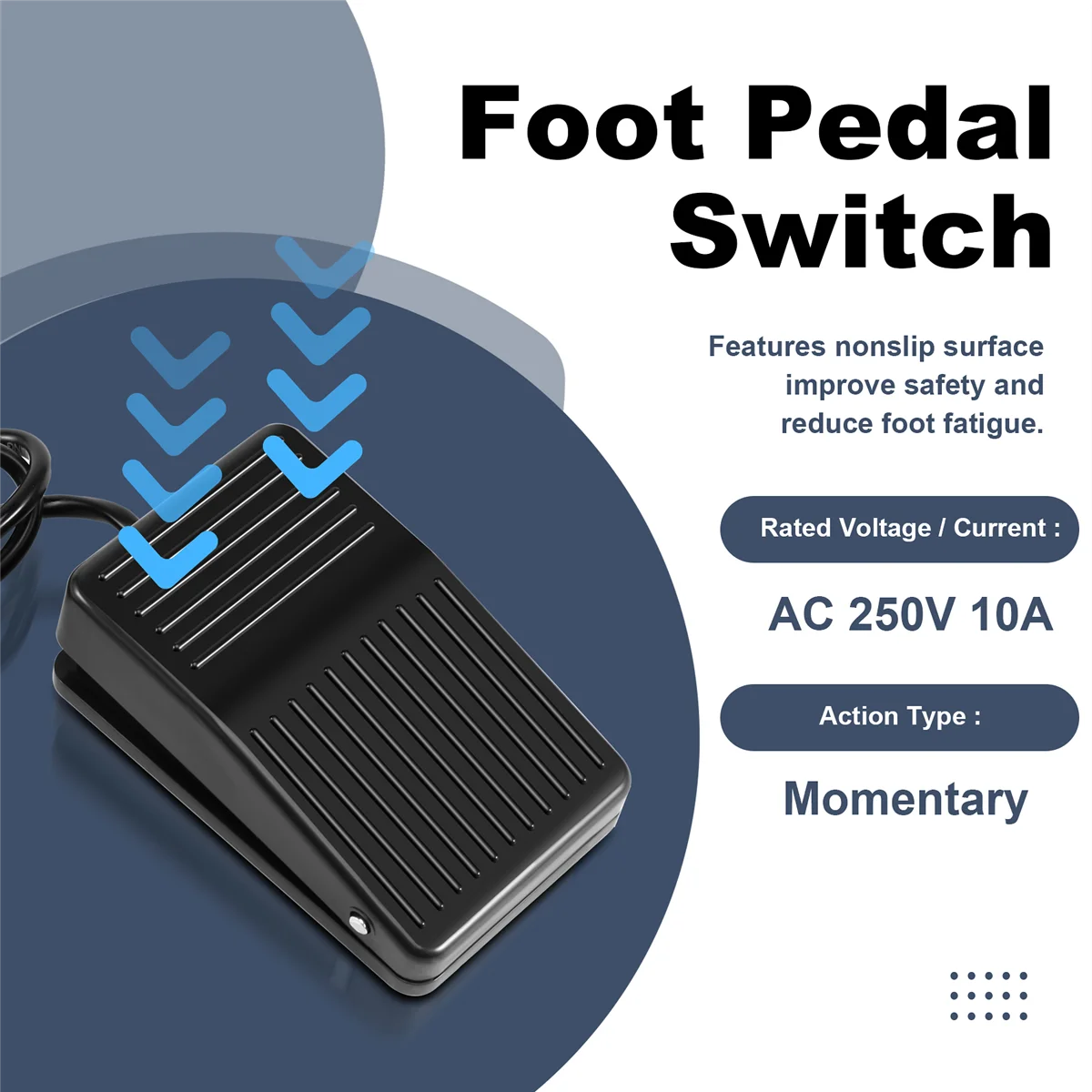 AC 250V 10A SPDT NO NC Antislip Plastic Momentary Power Foot Pedal Switch Black