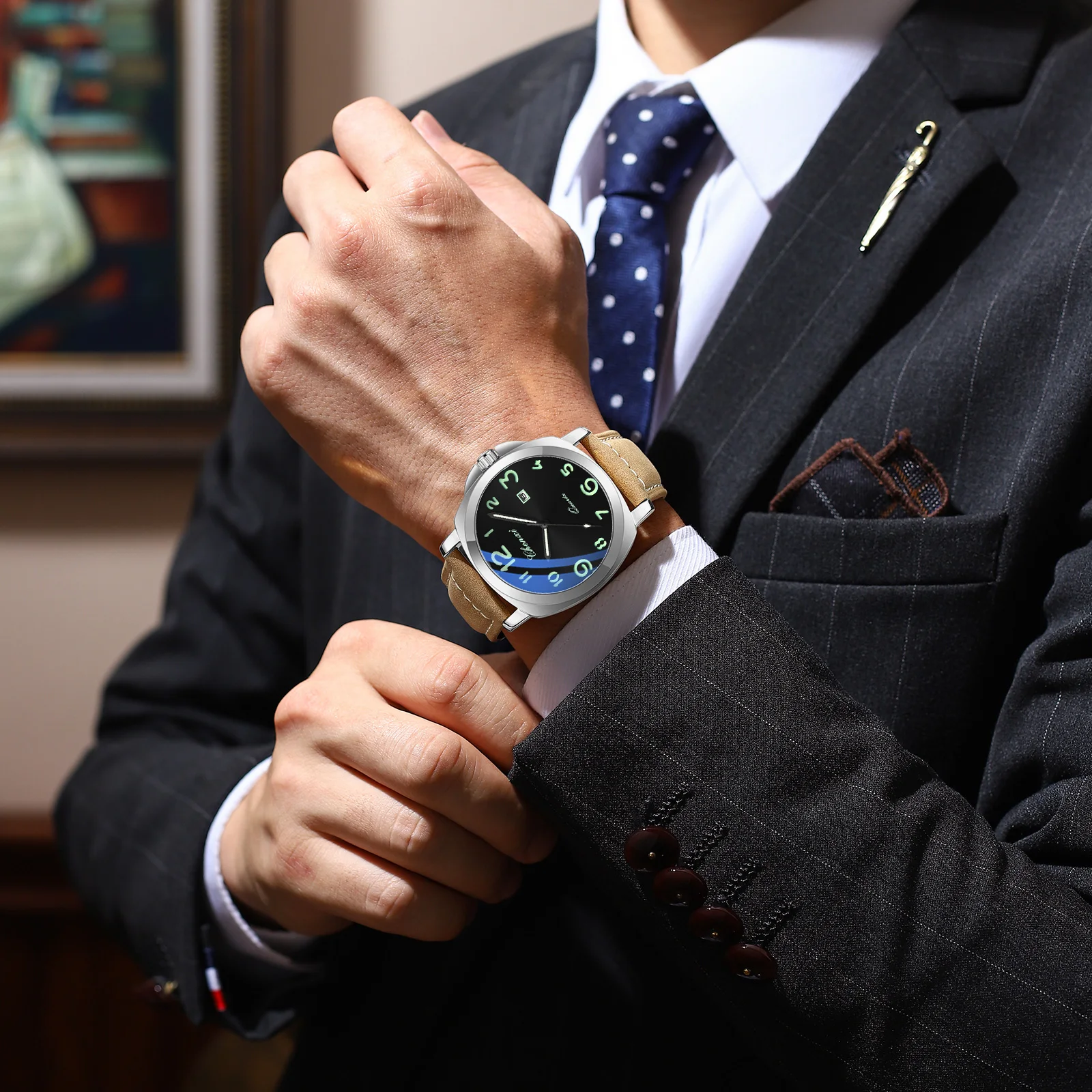 Chenxi Nieuwe High-end Luxe Lederen Heren Horloge Waterdicht Lichtgevende Kalender Sport Quartz Minimalistische Horloges