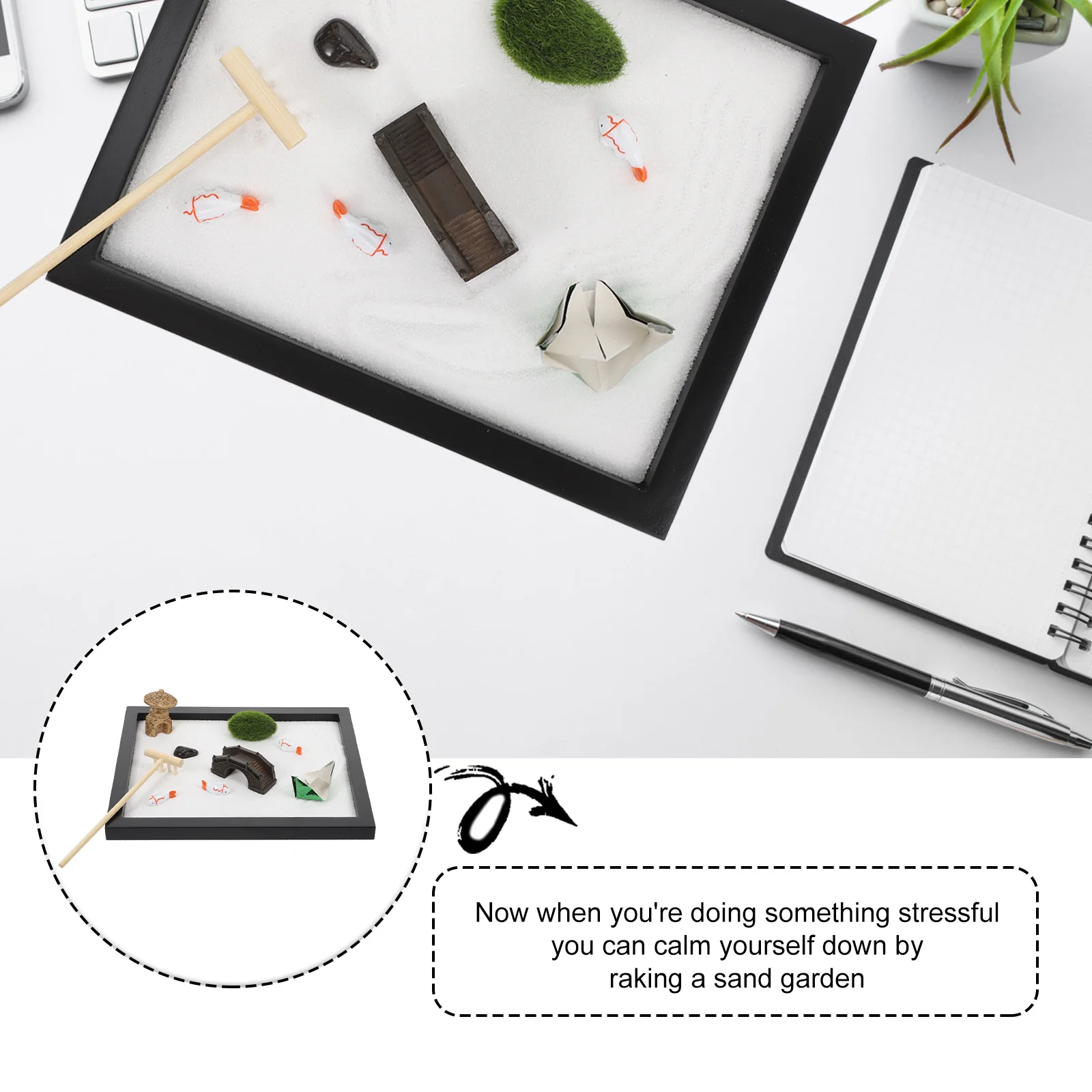 1Set Desktop Sandbox Adornment Zen Style Elegant Sand Box Ornament for Home Meditation Decor Microlandscape Tabletop Relaxation