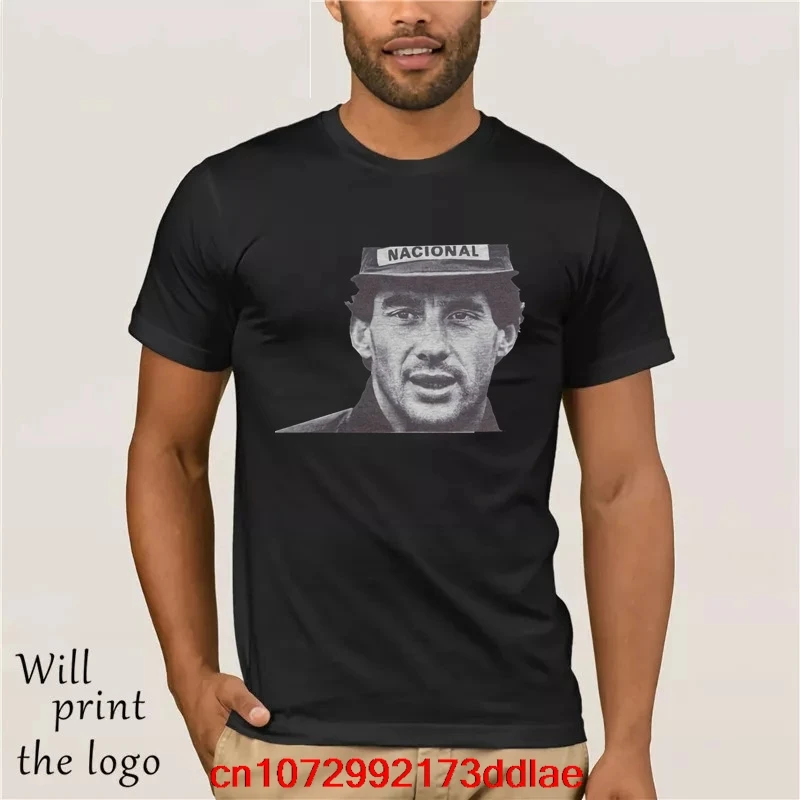 ホットなメンズカジュアルプリントtシャツ-アイルトン・セナ-グレーtシャツ